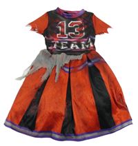 Kostým - Červeno-černé šaty s číslem - zombie roztleskávačka