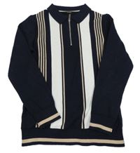 Tmavomodrý svetr s proužky a límečkem George 