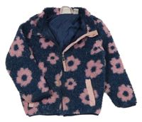 Tmavomodrá huňatá podšitá mikina s kytičkami L&D