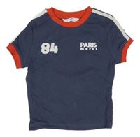 Tmavomodré rebrované crop tričko s nápisom M&S