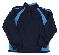 Tmavomodro-tyrkysová mikina s prúžkami