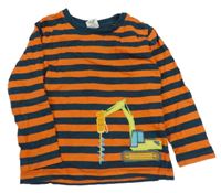 Tmavozeleno-oranžové pruhované tričko s bágrom Alana