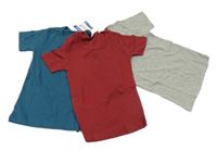 Nové - 3x Vínové + petrolejové + šedé tričko Alive 