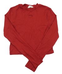 Červené rebrované crop tričko so srdiečkom H&M