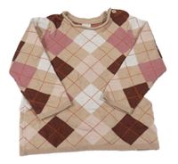 Růžovo-vínovo-bílý károvaný svetr H&M