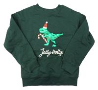 Tmavozelená oversize mikina s dinosaurom H&M