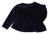 Tmavomodrá zamatová peplum tunika s flitrami Dunnes