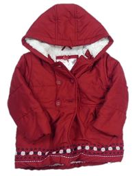 Tmavočervený šušťákový zimný kabát s vločkami a srdiečkami a kapucňou Mothercare