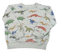 Svetlosivá melírovaná oversize mikina s dinosaurami