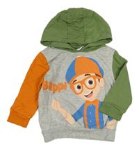Šedo-oranžovo-khaki melírovaná mikina s Bavičem Blippim a kapucí George