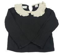 Černé žebrované crop triko se smetanovým límečkem z. ZARA