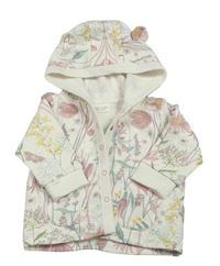 Bílá propínací mikina s kytičkami a králíčky a kapucí s oušky Next