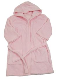 Světlerůžový plyšový župan s kapucí 