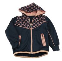 Černo-růžová propínací sportovní mikina s nápisy a vzorem a kapucí 