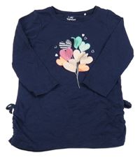 Tmavomodrá melírovaná tunika se srdíčkovými balonky a mašlemi Topolino