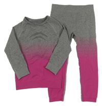 2Set - Šedo-tmavorůžové melírované thermo triko + kalhoty lupilu