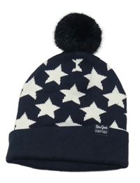 Tmavomodrá čepice s bílými hvězdičkami a bambulí H&M
