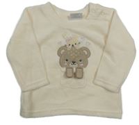 Smotanová zamatová mikina s medvedíkom a zajačikom a vreckom orsolino