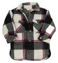 Bielo-čierno-ružová kockovaná vlnená košeľová bunda H&M