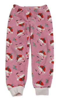 Ružové plyšové pyžamové nohavice s jednorožci s vánočním motívom PRIMARK