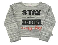 Sivo-biela pruhovaná melírovaná silnější crop mikina s nápismi YIGGA