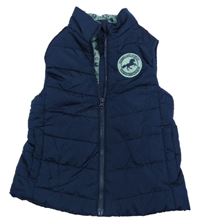 Tmavomodrá prešívaná šušťáková funkčná jezdecká zateplená vesta s nášivkou s koníkem crane