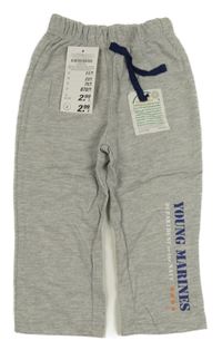 Nové - šedé melírované tepláky s nápisy Baby