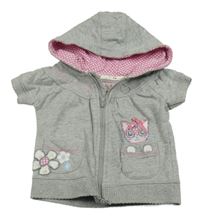 Sivá melírovaná prepínaci tepláková vesta s mačičkou a kapucňou