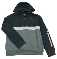 Černo-tmavošedá funkční mikina s logem a pruhem a kapucí UNDER ARMOUR