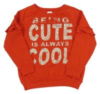 Červená mikina s nápisy s flitry a volánky Next