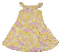 Bílo-žluto-lila batikované letné šaty s volánikom PRIMARK