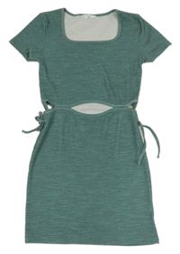 Olivovošedo-zelené melírované rebrované šaty s prestrihmi Candy Couture