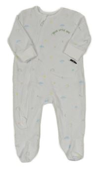 Nové - biely zamatový overal s obláčikmi  a duhami St. Bernard