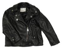 Černý koženkový jarní křivák s límečkem Zara