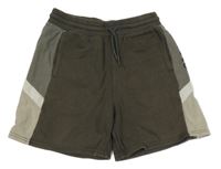 Tmavošedohnědo-sivo-bielo-béžové teplákové kraťasy s nápismi H&M