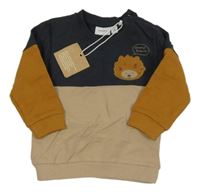 Nové - béžovo-tmavomodro-hnědá mikina s ježečkem name it.