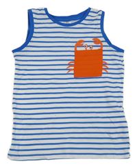 Bielo-cobaltovoě modré pruhované tielko s krabem/kapsou KIDS