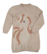 Pudrové chlupaté svetrové šaty s jednorožcem s flitry C&A
