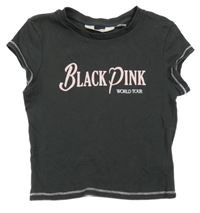 Tmavosivé rebrované crop tričko s nápisom H&M