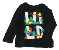 Černé triko s nápisem a zvířátky a lesem OLD NAVY