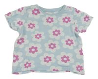 Světlemodro-bielo-tmavoružové kvetované crop tričko PRIMARK