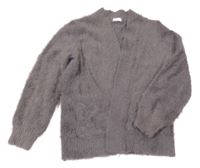 Tmavošedý chlupatý svetrový cardigan se třpytkami Next