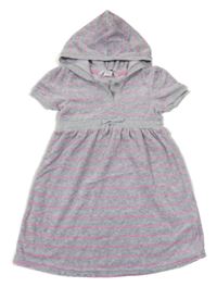 Šedo/melírovano-ružové pruhované zamatové šaty s kapucňou H&M