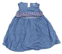 Modré ľahké rifľové šaty s kvietkami