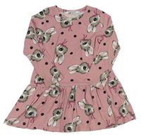 Ružové bodkované bavlnené šaty s králíčky H&M