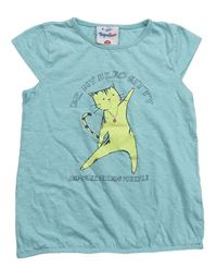 Modré tričko s mačičkou a nápisom Topolino