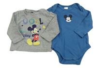 2set - Modré body s Mickeym + šedé melírované triko s Mickeym Disney