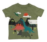 Khaki tričko s dinosaury a sopkami F&F