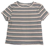 Ružovo-čierno-biele pruhované rebrované crop tričko H&M