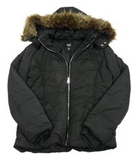 Černá šusťáková zimní bunda s kapucí s kožešinou New Look